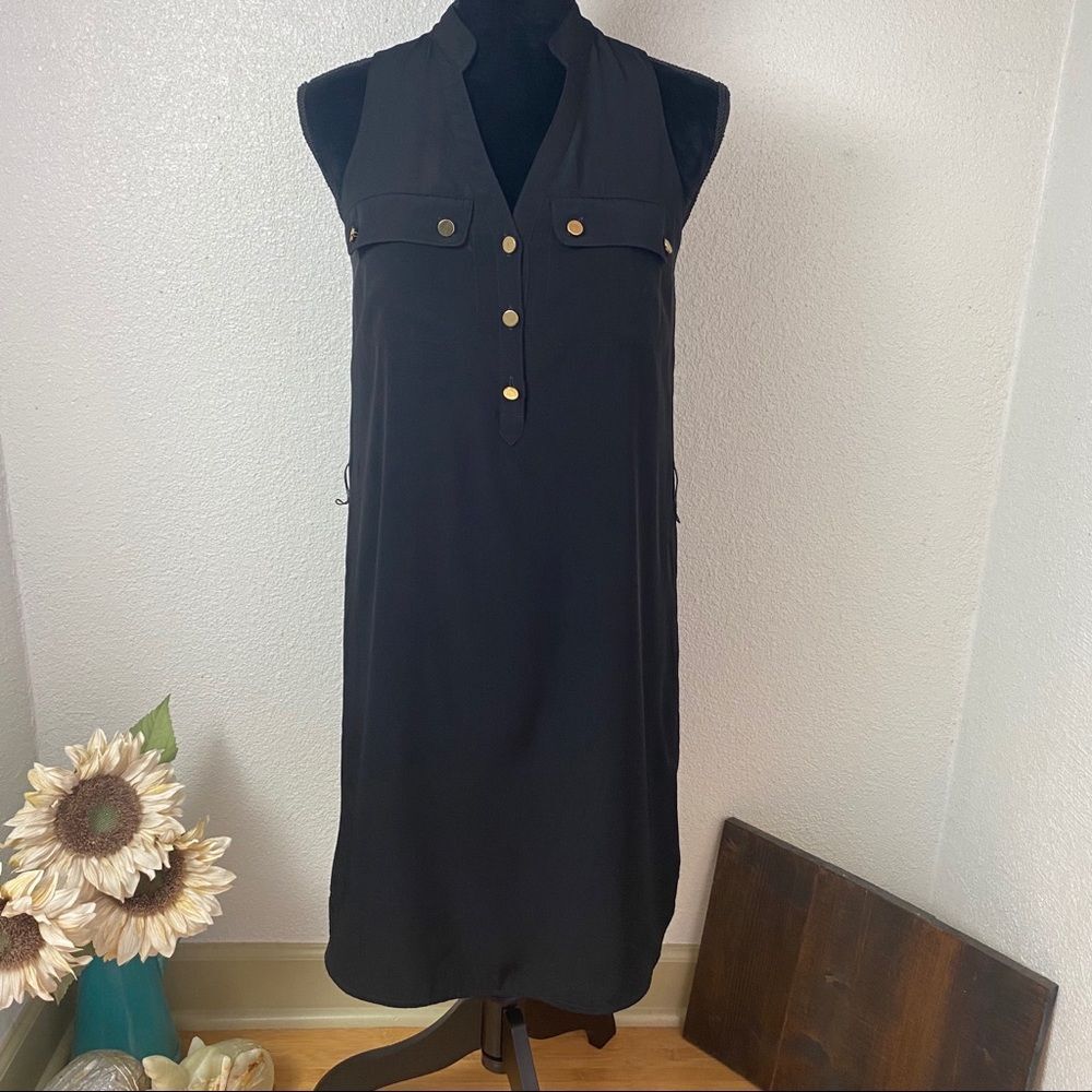 Black Shift Dress - Gold Buttons - Medium